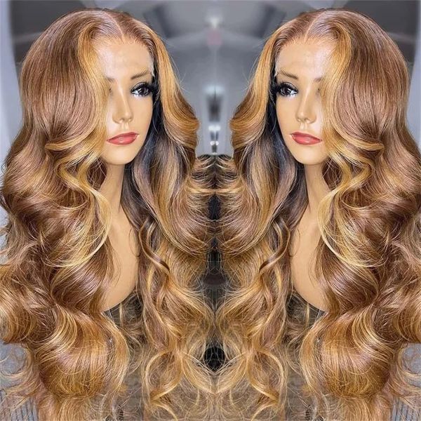 

hair baby Highlight Colored Human Hair Body Wave 250% HD Lace Frontal Wigs Human Hair Honey Blonde 13x4 HD Lace Front Wigs, Mix color