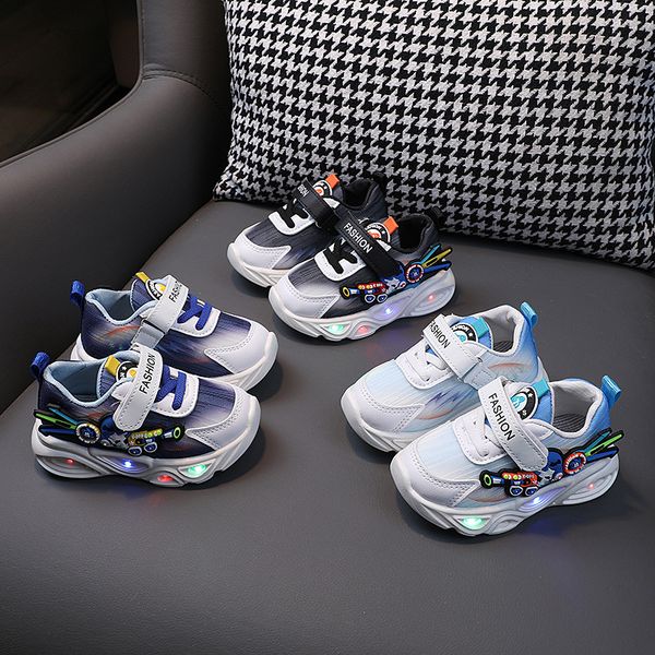 

Boys' Light-up Sneakers: Breathable Mesh, Non-Slip Sole, LED Shoes for Kids, Black