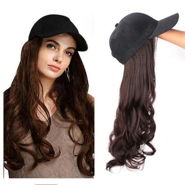 

wigs, Supply women's hats, one piece, non removable long curly hair, large wave synthetic fiber, full head set, in stock, Dark brown