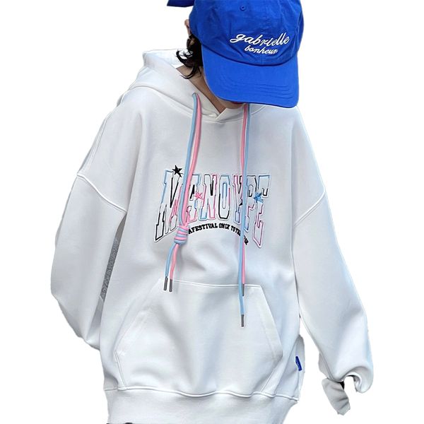 

Children's Casual Hoodie Long Sleeve White Lightweight Pullover Top Loose Sweatshirt with Pockets