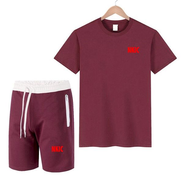 

Men's letter printed Short Sleeve Red T-shirt Sportswear Shorts Summer Casual Jogger Suit Men's 2Pcs Brand Tracksuit Sets, Burgundy