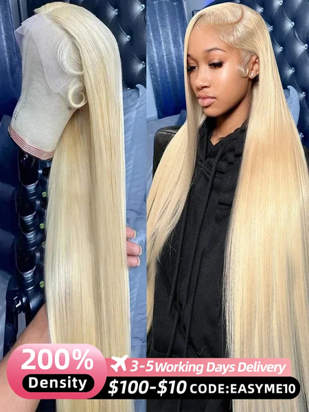 

HD Transparent 613 Blonde Straight baby hair Lace Frontal Wig Brazilian Colored Preplucked 13x4 Lace Front Wig Human Hair for Women, Ombre color