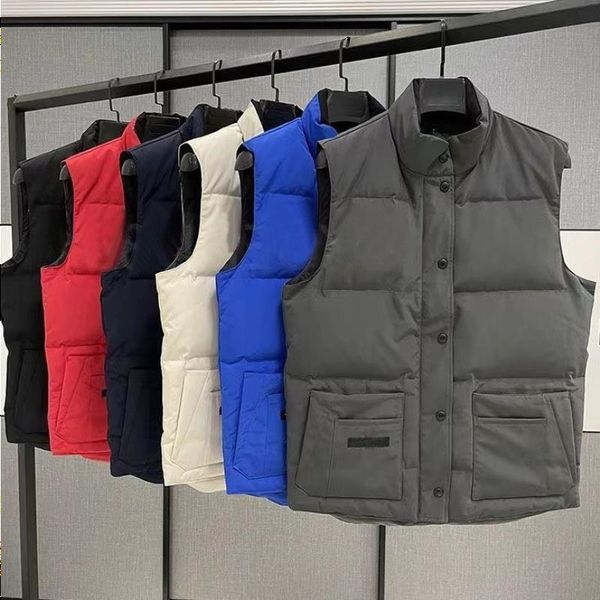 

Designer mens gilet jacket vest luxury down woman vest feather filled material warm windbreak coat graphite gray black and white blue pop couple coat Oversize