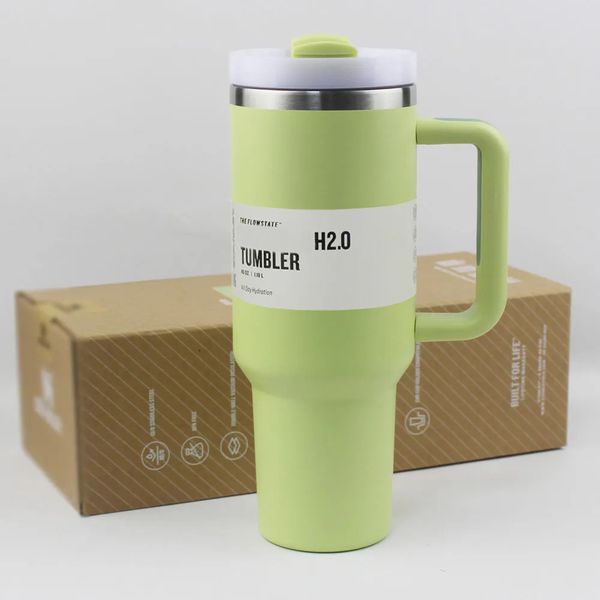 

1Pcs H2.0 Plus New 40 oz stainless steel tumblers with handle lid straw big capacity beer mug water bottle outdoor camping vacuum insulated drinking 40oz cups, Chocolate