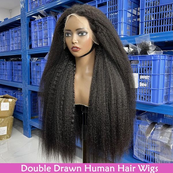 

Kinky Straight HD Lace Super Double Drawn Human Hair Wigs Preplucked 13x4 Lace Frontal Wig 200% Density Full Natural Raw Hair, 13x4 hd frontal wig