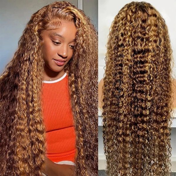 

Curly Deep Highlight Wig Human Hair Wig 13X6 HD Transparent Lace Frontal Wig Colored Human Hair Wigs 4x4 Lace Closure Wig s, 4x4lace