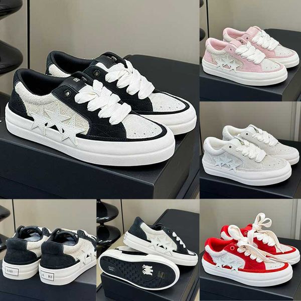 

Men designer Sneakers Summer Women Skating Shoes Rubber sole suede leather upper leather star shaped decal wide shoelace breathable couple casual sports shoes, Birch white
