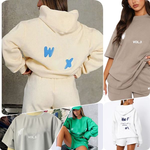 

Fashion Women hoodie tracksuits white T shirt two pieces set Fox 2 piece designer Sport Suit Summer New Short Fashion Foam Sleeved Pullover Sportwear, Color 15