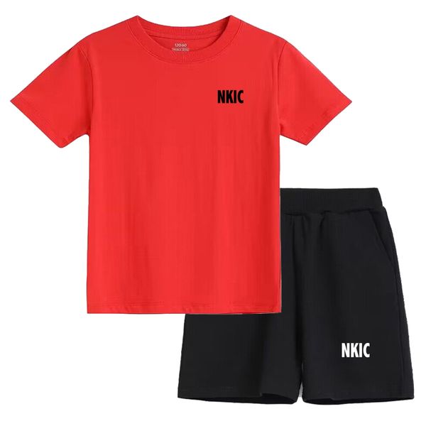 

Summer Baby Clothes Set Children Boy Girl Short Sleeve 100% Cotton Red T shirts and Shorts Suit Kid Print 2pcs Brand Tracksuit 2-13 Years, Red 1