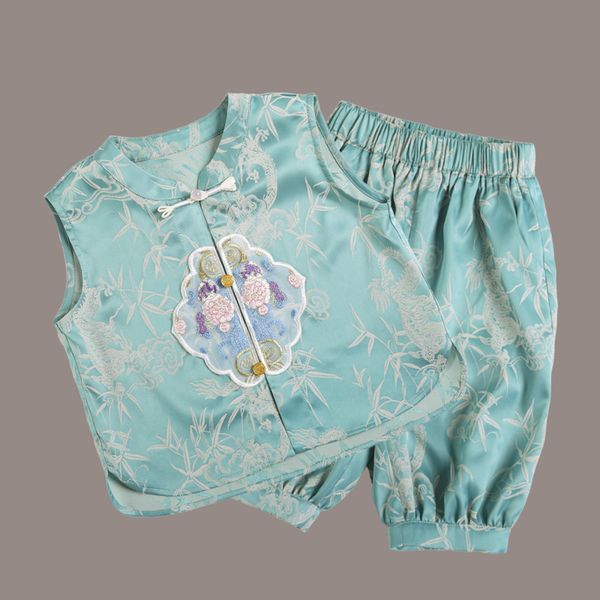

Children's summer new new Chinese boys and girls Tang suit hanfu dark jacquard short-sleeved light casual, Mixed color