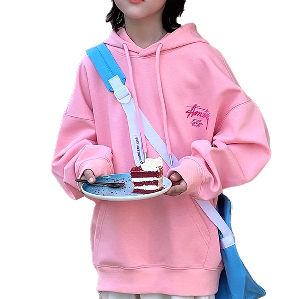 

Children' Casual Hoodie Long Sleeve Pink Lightweight Pullover Top Loose Sweatshirt with Pockets