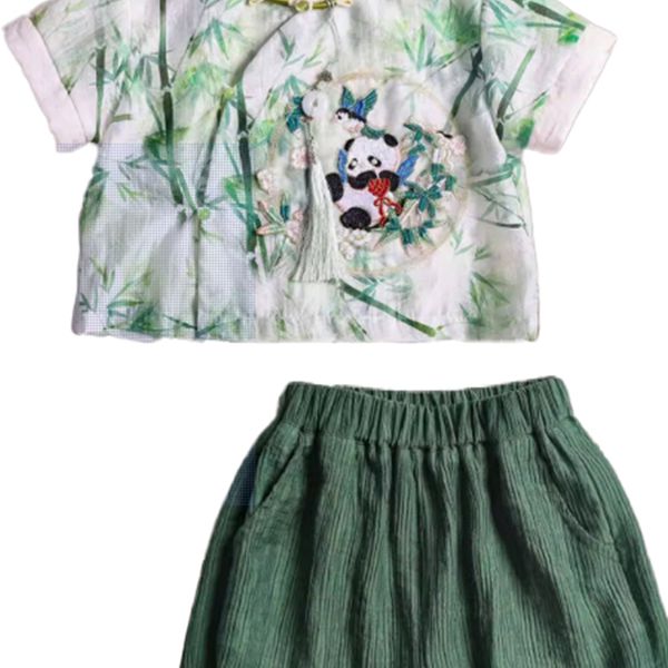 

Customized children's summer new product, boys' new Chinese Hanfu, Tang suit, short sleeved two-piece set for siblings, children's performance clothing, Mixed color