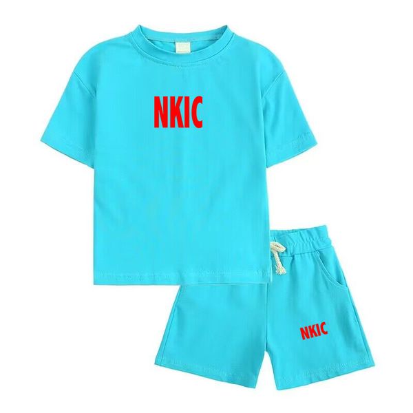 

Summer Fashion Brand letter Printing 2Pcs Tracksuits Short Sleeve Pullover T-shirts Suits 2-15 Years Boys Girl Casual Tops Children Clothes Sets, Ginger yellow