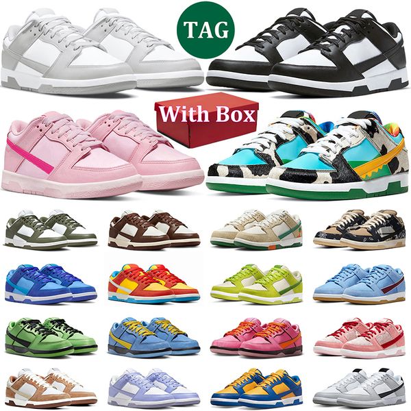 

with box flat shoes men women designer sneakers White Black Panda White Black Grey Triple Pink University Red GAI mens trainer, # 66