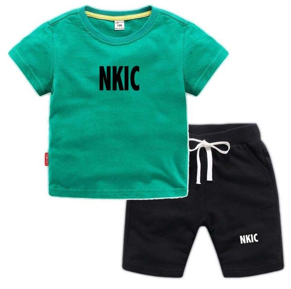 

Kids Fashion Summer Brand Letter Print Breathable Green T-shirts Pants 2pcs Suits 2-13 Years Boys Girls Sports Sets Children Clothes, Red 1