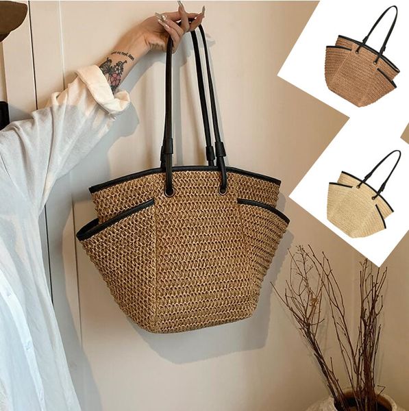 

Outlet factory women handbag summer outdoor shopping trip seaside holiday womens beach bag forest straw fashion handbag large woven tote bag 20910#, Khaki
