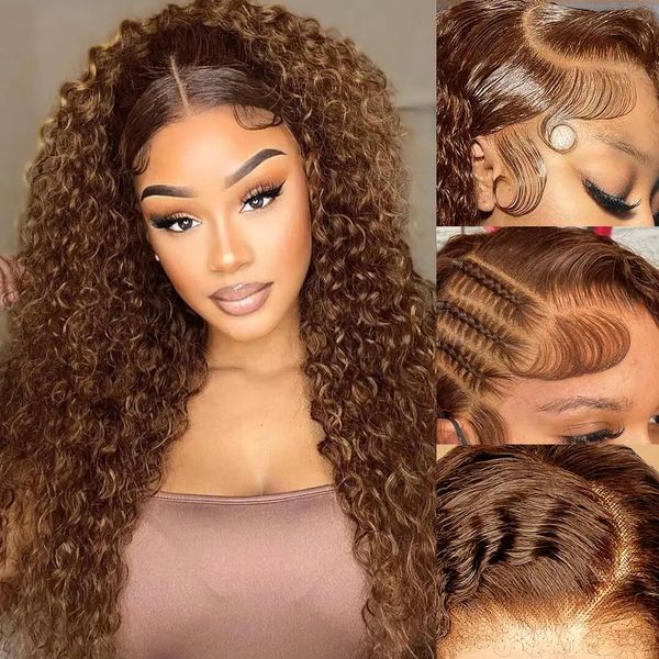 

Brown Chocolate Curly Lace Front Wigs Human Hair Pre Plucked Deep Wave HD Transparent Lace Frontal Wig Brazilian Glueless Wigs al, Black
