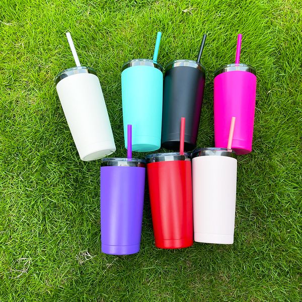 Double Wall vacuum insulated powder coated black underneath 20oz Stainless Steel Tumbler with lids and straw for laser engraving