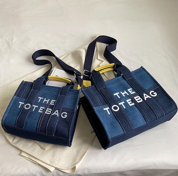 

Outlet factory ladies shoulder bag 2 colors simple and light denim canvas tote bag large horizontal color matching fashion handbag daily Joker letter handbag 5318#, 5318#/image colors