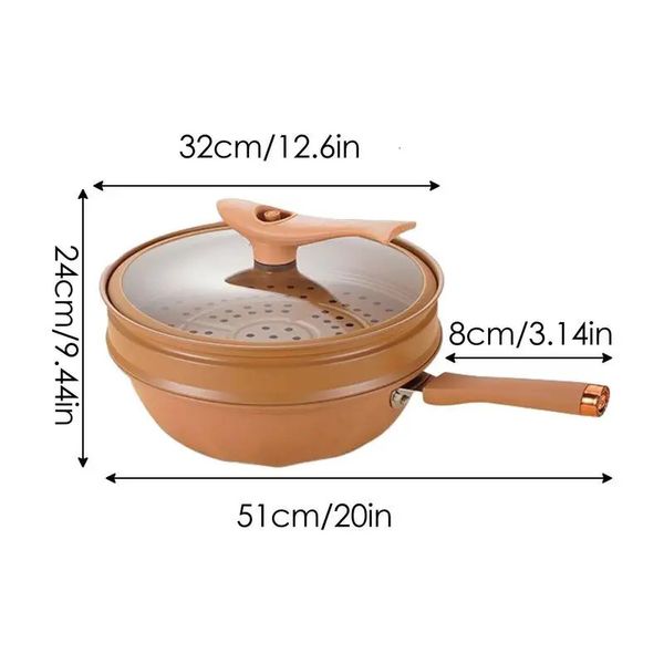 

Non-Stick Clay With Steamer Basket Micro-pressure Wok Multifunctional Non-stick Household Frying Pan Induction kitchen 240711