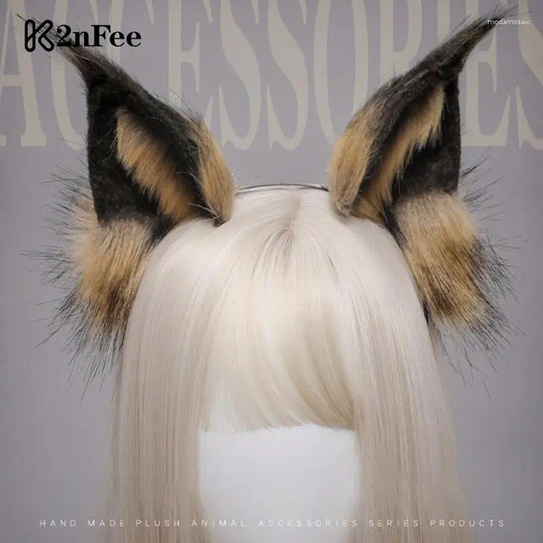 

Anime Lolita Masquerade Wolf Ears Headband, 2024 Faux Furry Realistic Hair Hoop, Gray