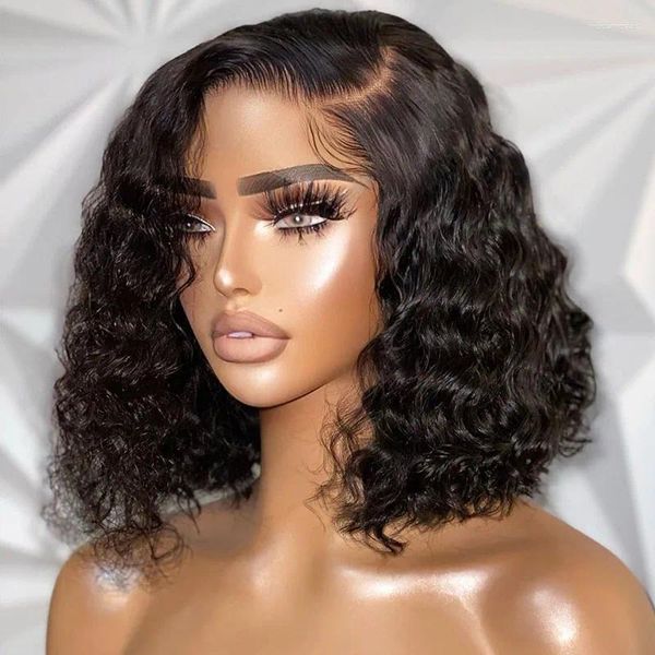

Wave Deep Frontal Wig 13x4 Short Bob Lace Front Human Hair Wigs Brazilian 180 Density Curly On Sale Clearance s, Picture shown