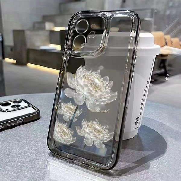 

White lotus small fresh apple 15 mobile phone case iphone14promax silicone 13 / 12 / 11 all-inclusive anti-fall, Black