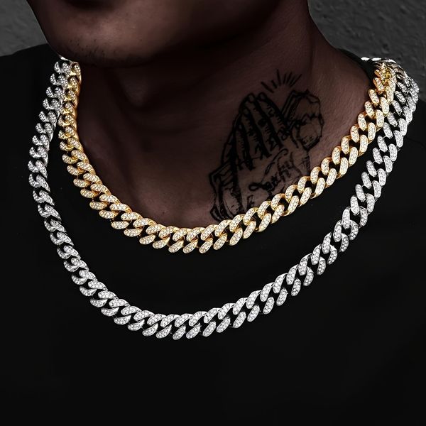 

Cuban Chain Bracelet Necklace Tennis Chain Necklace Fashion Jewelry Pass Diamond Choker 12mm Width Out Silver Gold Plate for Men Women Rock Hip Hop Jewelry
