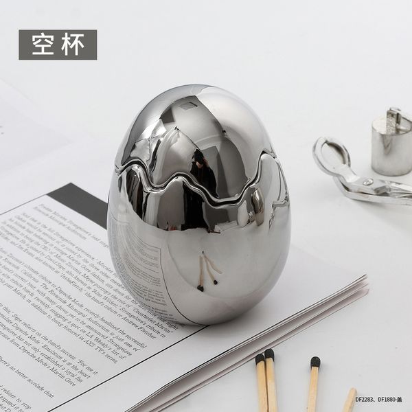 

Gold Silver Creative Large Egg shell ceramic plated ins High appearance level scented candle cup empty bottle custom