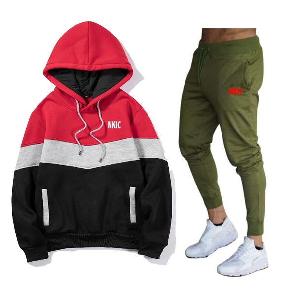 

Fashion Mens Tracksuit Print Hooded Sweatshirts Sport Pants High Quality Gym Outfits Casual Jogging Hoodie Coat Set, White1