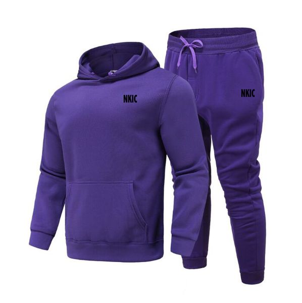 

Men Brand Tracksuit 2 Pieces Sets Hooded Sweatshirt Drawstring Pants Male Hoodies Running Sportswear Men Women Autumn Sportwear S-3XL, Purple 1