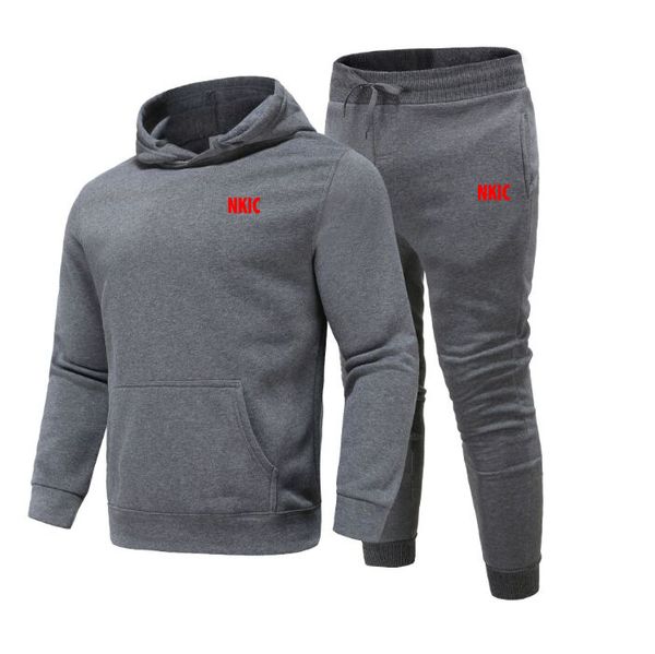

2 Pieces Sets Tracksuit Hooded Sweatshirt Drawstring Pants Male Sport Hoodies Running Sportswear Men Brand Autumn Winter, Navy blue
