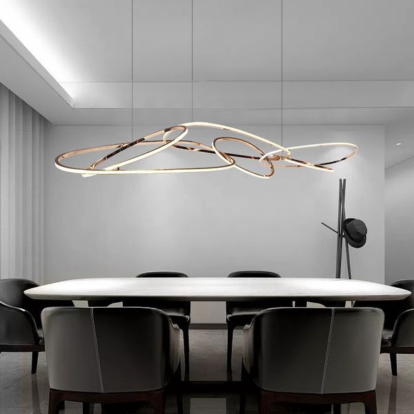 

Dining Modern Room Led Chandeliers Lighting Living Room Rose Gold Irregular Ring Pendant Light Home Decor Hanging Lamp Luminaria