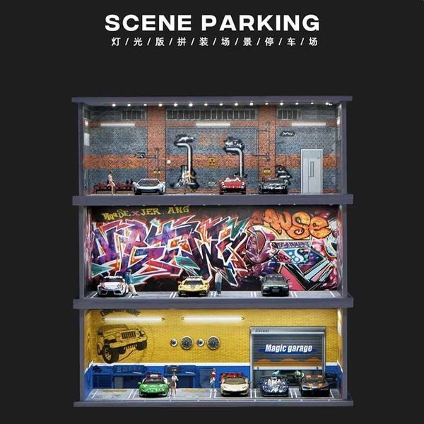 Collector 1/64 Garage Parking Lot Alloy Scene Storage Parking Garage Diecast Automotive Model Ornaments Cas Toys GiftM240717
