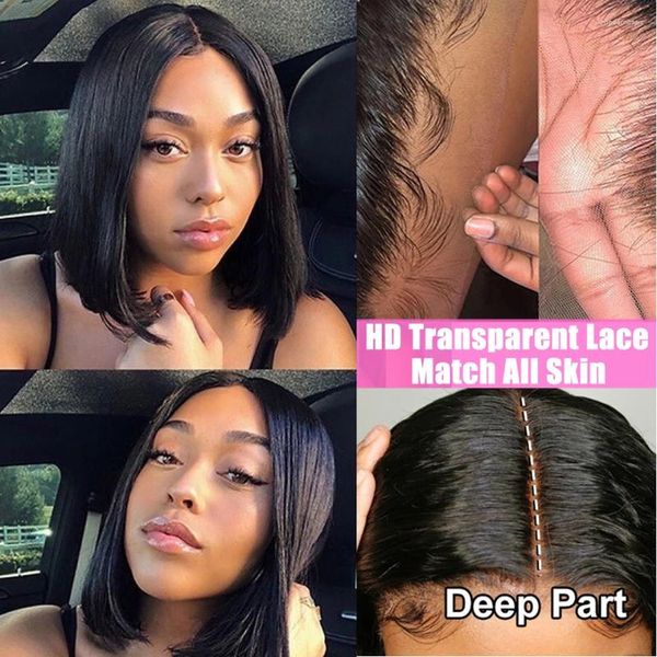 

Bob Short Wig Lace Front Human Hair Wigs Straight For Women Transparent Frontal s al, Ombre color