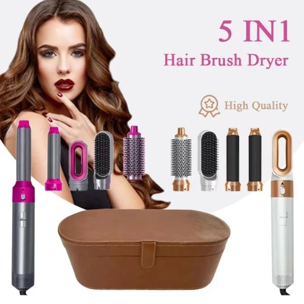 

5 in 1 with nozzle hot comb set professional curg iron straightener hair dryer, Blue