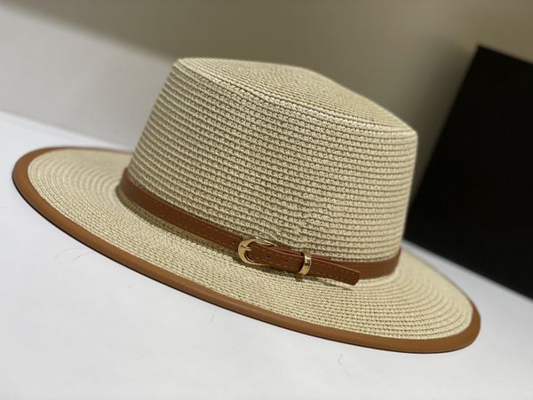 

Designer bucket hat straw hat casquette homme Wide Brim Hats beach Casual Grass Braid hats for women outdoor Sun Protection triangle luxury flat top hat, C17