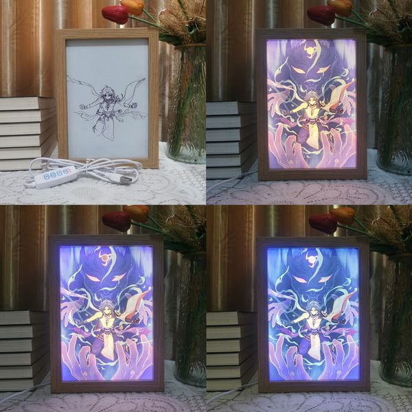 

Anime Hot Led Photo Frame Lamp Genshin Impact Xiao Zhongli Art Painting Design Night Light Attack Titan Home Decor Kid Room Gift