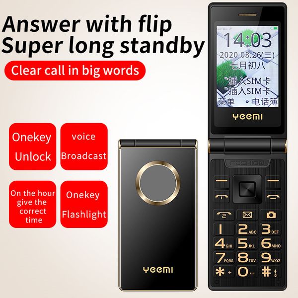

M3 YEEMI Flip Mobile Phone Real 1800mAh Battery LTE 4G WCDMA 3G 2.8'' Display Dual SIM Cards Large Key Cellphone For Elderly, Black