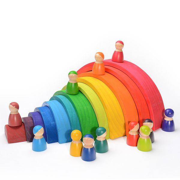 

children's DIY wooden toy creative stack balance rainbow building blocks large size montessori educational toy for kids children, Multicolor