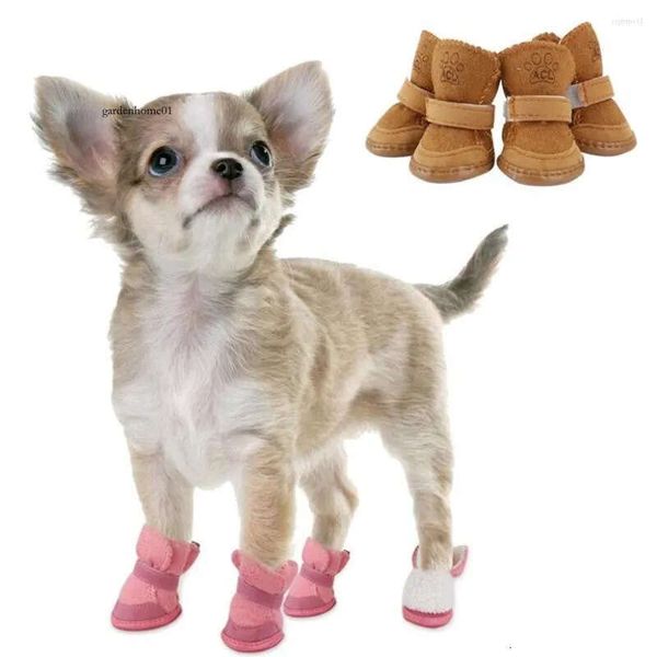 

1Pc Dog Apparel 4Pcs Pet Shoes Waterproof Winter Boots Soc Anti-Slip Puppy Cat Rain Snow Booties Footwear For Small Dogs Chihuahua 0717, Rose red