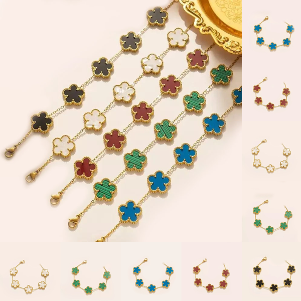 

Classic Designer Bracelets Bangle Flower Four-Leaf Clover Pendant Charm Bracelet Bangle Gem Agate 18K Gold Plated Link Chain Bracelet For Women Designer Jewelry