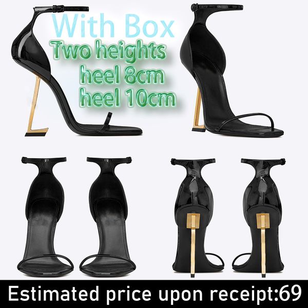

designer heels fashion metal letter heels genuine leather personality black patent leather temperament square toe exposed toe straight strap heels heels women, Option 17