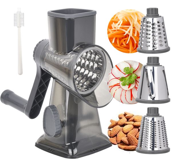 

3-Blade Rotary Cheese Grater with Handle - Efficiently Shred Slice and Grate Cheese Vegetables Fruits and Nuts Multipurpose Cheese Grater for Cheese