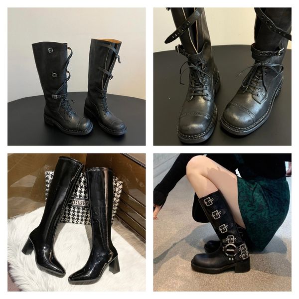 

Woman Boots Knee High Platform Elegant Low Heel Trend Punk Gothic New Rock Leather Fashion Women's Shoes Motorcycle Footwear, Clear