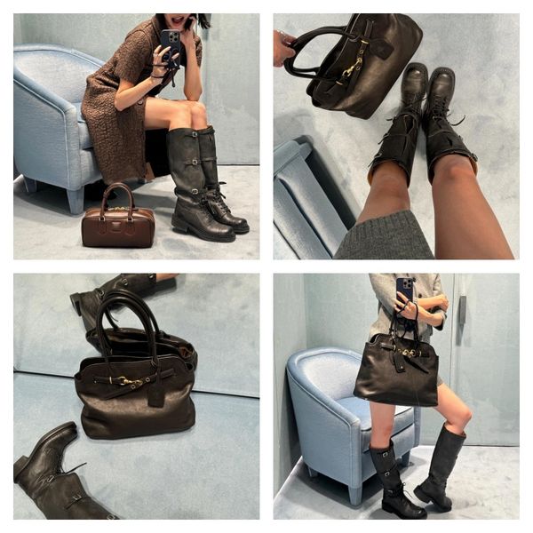 

over the knee boot thigh high Designer Boots leather knee-high boots stud buckle embellished shoes pointed Toe tall boot Luxury Women Winter Slip-On shoes, Khaki
