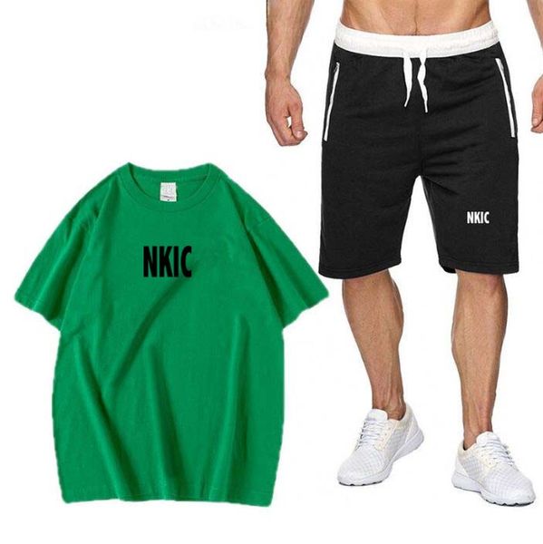 

Summer Fashion Men's letter printed Tracksuit T-shirt Shorts Set Leisure Short Sleeve Set Jogging Gym Suit Brand Clothing Plus Size S-2XL, Navy blue 1