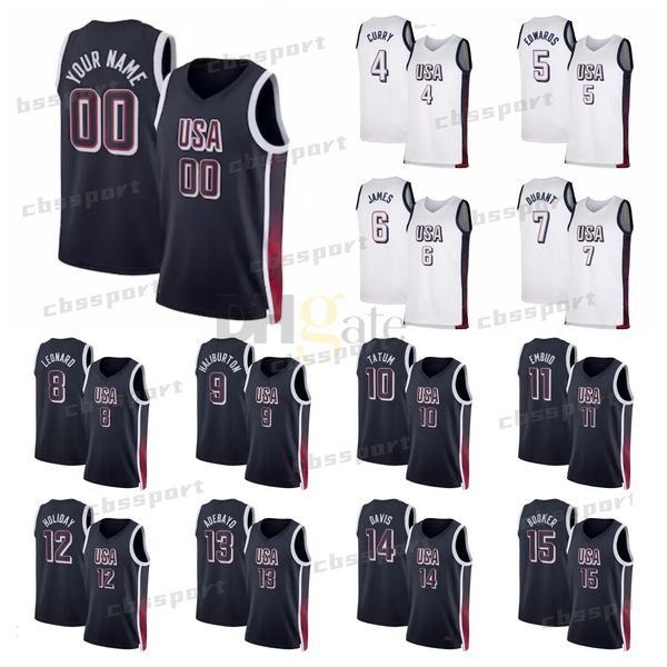Men Kids USA Basketball Jerseys 2024 Jayson Tatum Joel Embiid Jrue Holiday Bam Adebayo Anthony Davis Devin Booker Stephen Curry Anthony Edwards James National Team