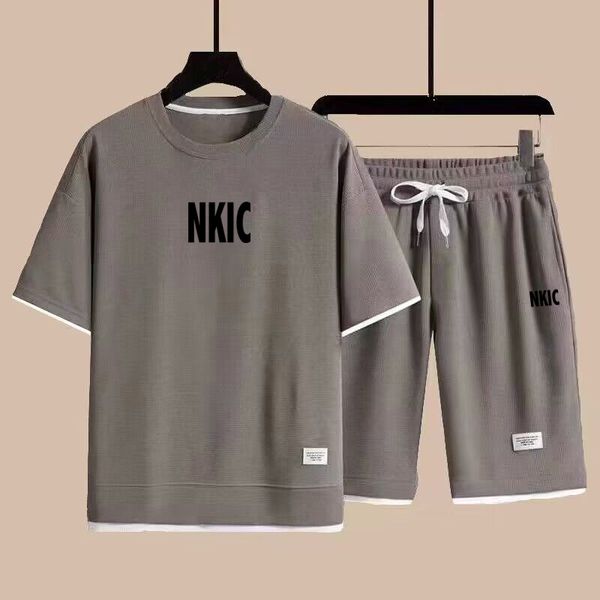 

Men's Summer Brand Tracksuit Fashion Short Sleeve Sportswear Black T Shirts Shorts 2 PC Sets Men Casual Sports Suits Male Clothing Plus Size -3XL, Orange 1