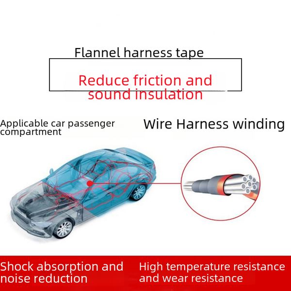 Sound insulation, shock absorption and noise reduction car passenger compartment wiring harness bundled with black wear-resistant flannel tape 10 m 19mm wide
